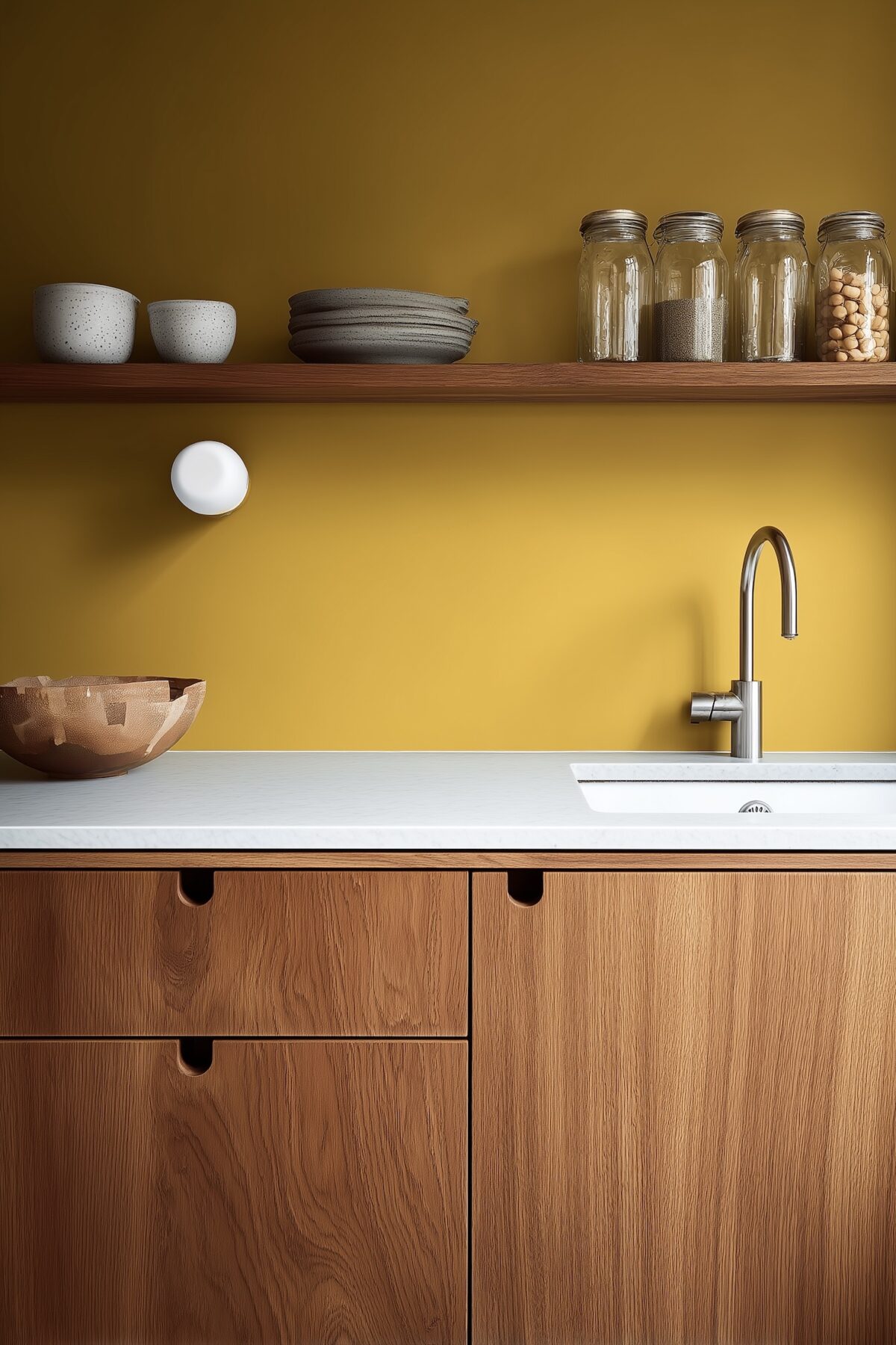 mur de couleur cuisine bois foncé acajou