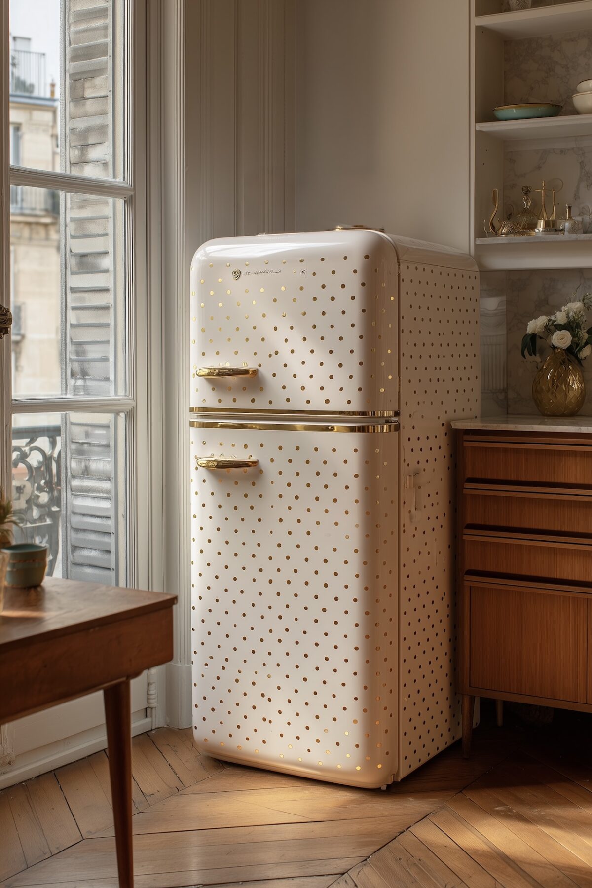 personnaliser électroménager blanc gommettes pois or