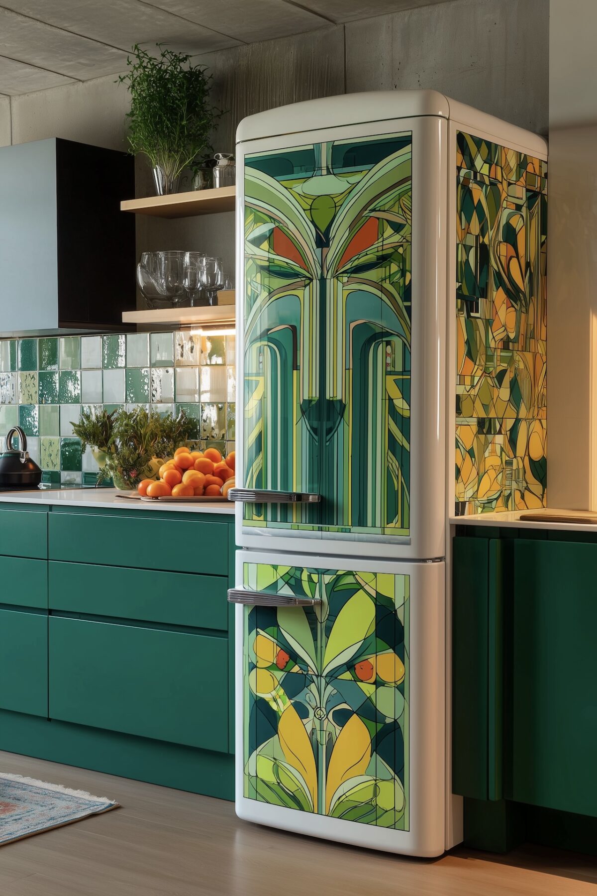 personnaliser réfrigérateur sticker Art déco vert doré