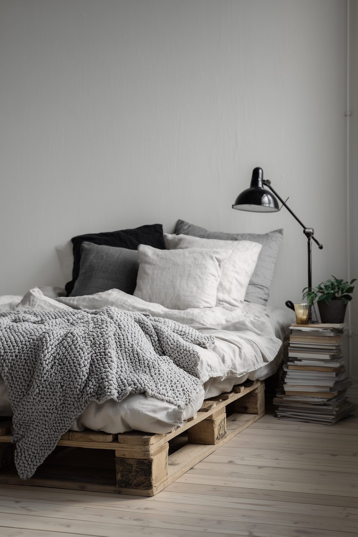 table de nuit en piles magazines livres