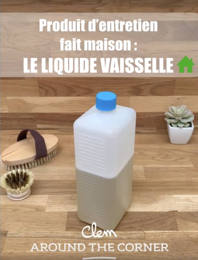 zéro déchet bouteille plastique blanc recette maison liquide vaisselle brosse bois - blog déco - clem around the corner