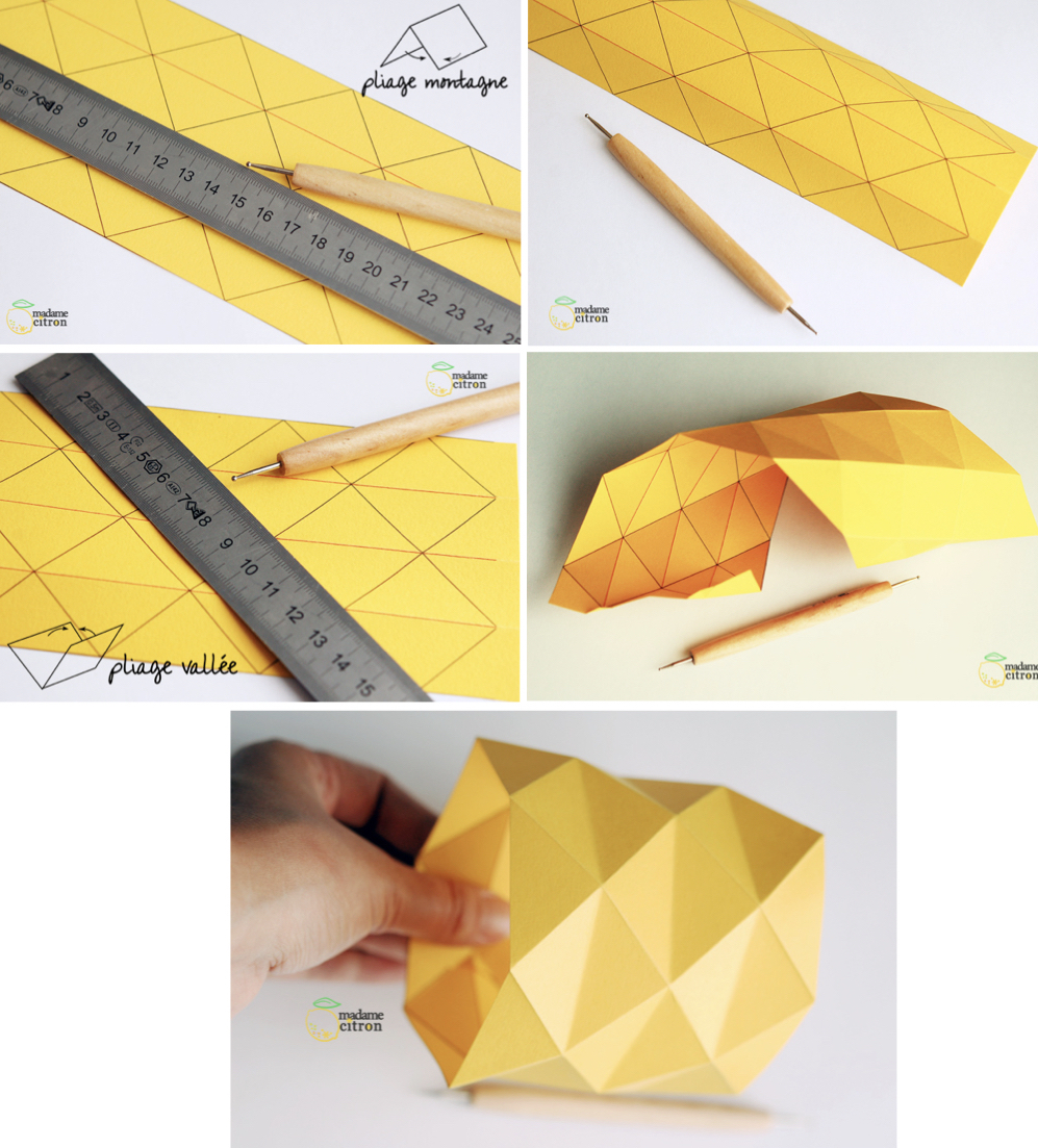 cache pot origami jaune tuto pliage feuille règle facile patron - blog déco - clem around the corner