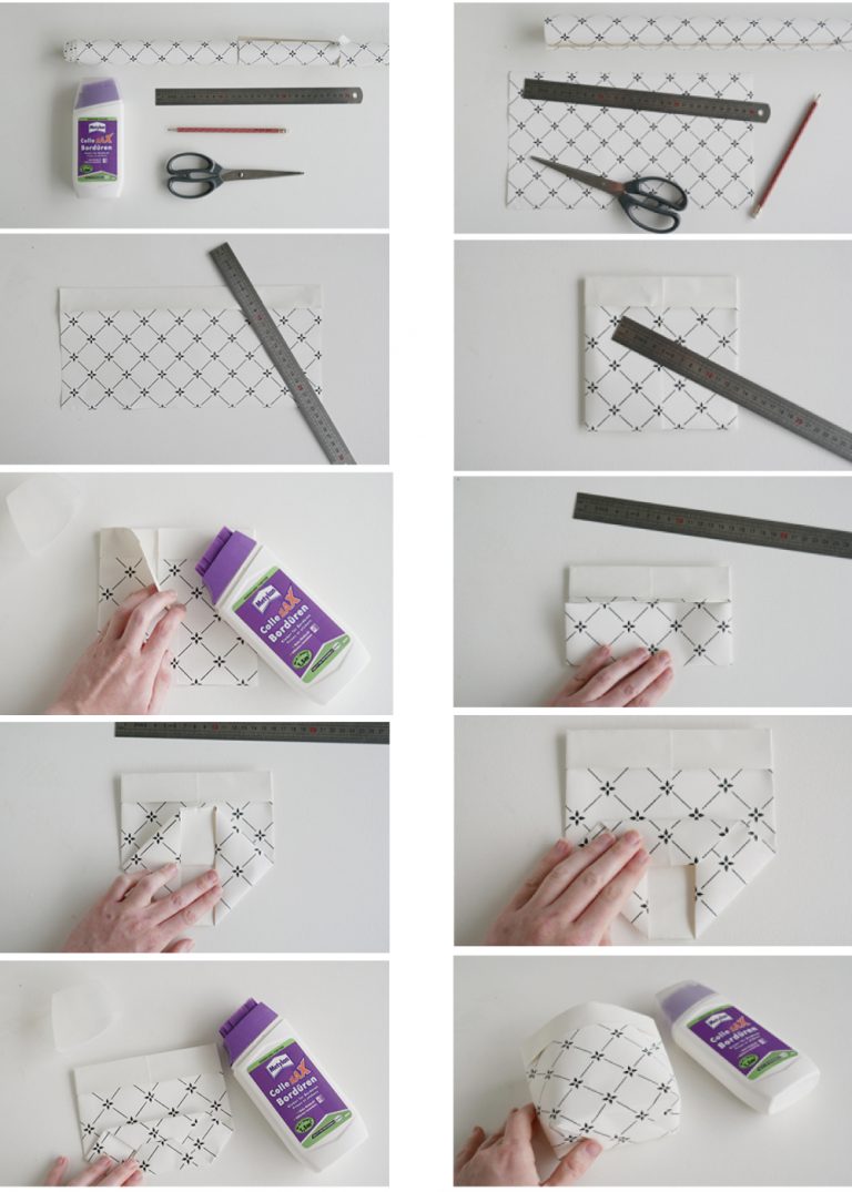 cache pot diy papier peint récupération bricolage règle colle - blog déco - clem around the corner