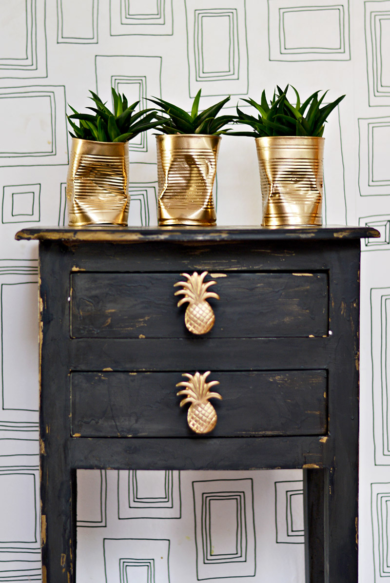 cache pot conserve doré style industriel meuble bois poignet ananas - blog déco - clem around the corner