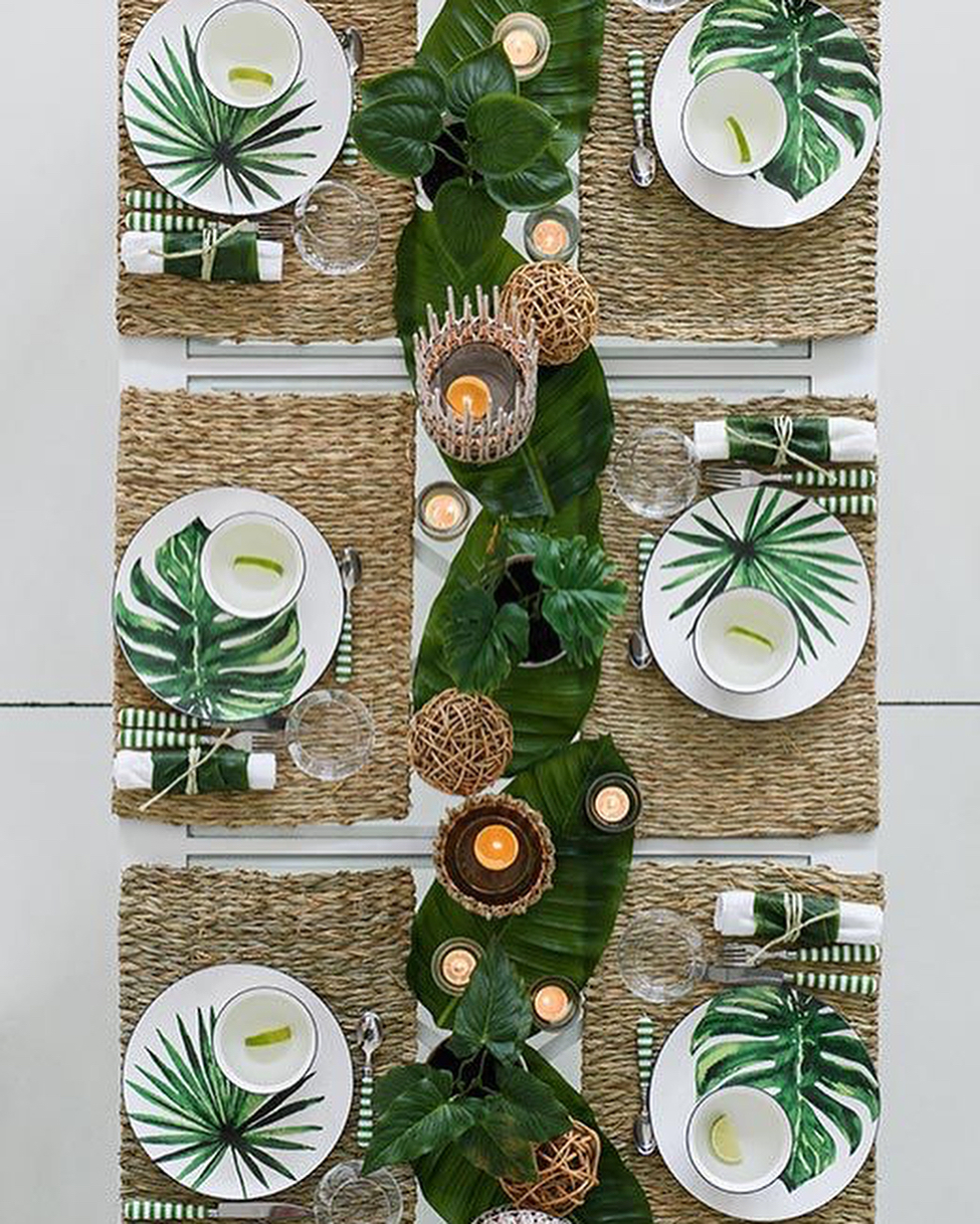table style jungle rustique set table rectangle couvert rayure vert blanc - blog déco - clem around the corner