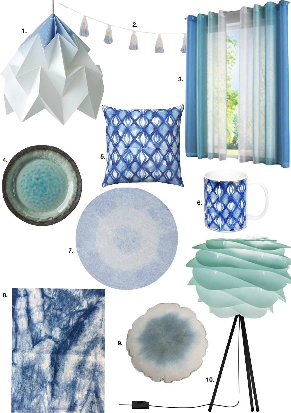 tie and dye bleu lampe mug nappe tapis - blog déco - clem around the corner