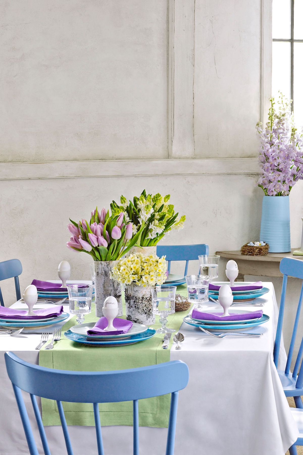 table de pâques déco violet bleu pastel bucolique - blog déco - clem around the corner