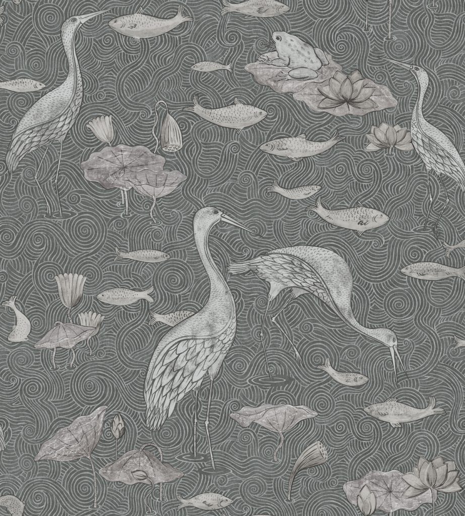 shauna dennison papier peint poétique héron poisson coloris - blog déco - clem around the corner