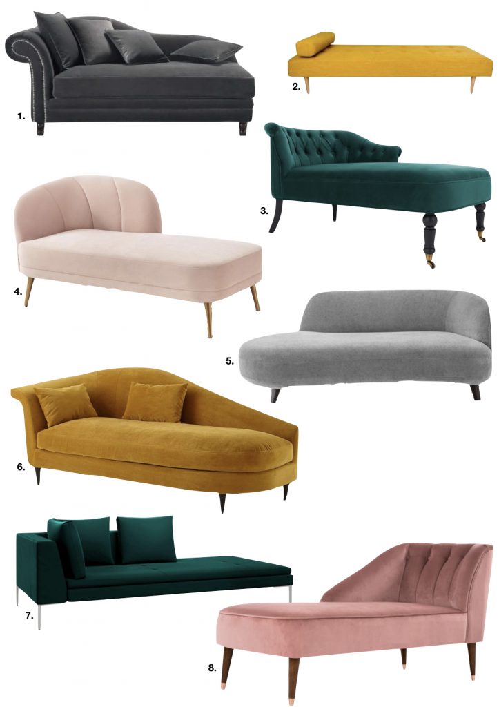 méridienne velours jaune rose vert gris vintage - blog déco - clem around the corner