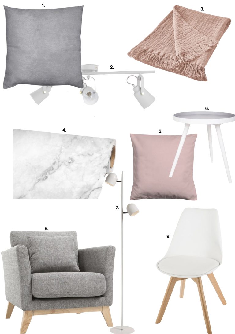 déco gris rose chaise lampadaire plaid-coussin scandinave - blog déco - clem around the corner