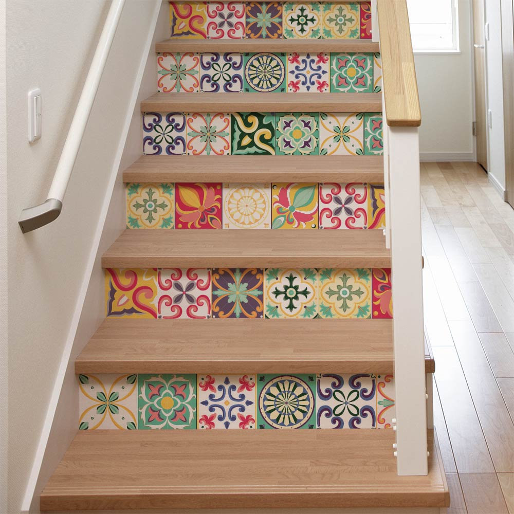 escaliers originaux stickers autocollant couleurs effet carreaux de ciment - blog déco - clem around the corner