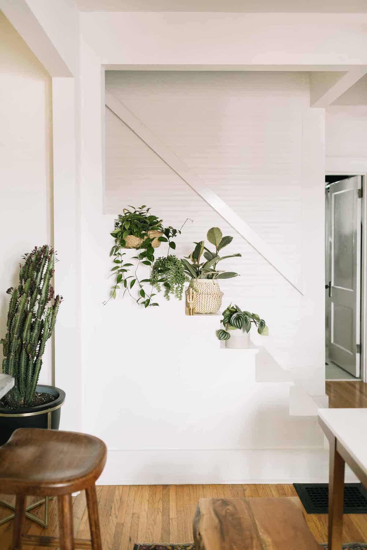 escaliers originaux blanc décoration végétale plantes verte bohème - blog déco - clem around the corner