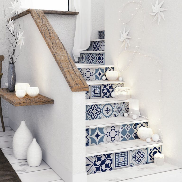 stickers effet carrelage carreaux de ciment bleu gris