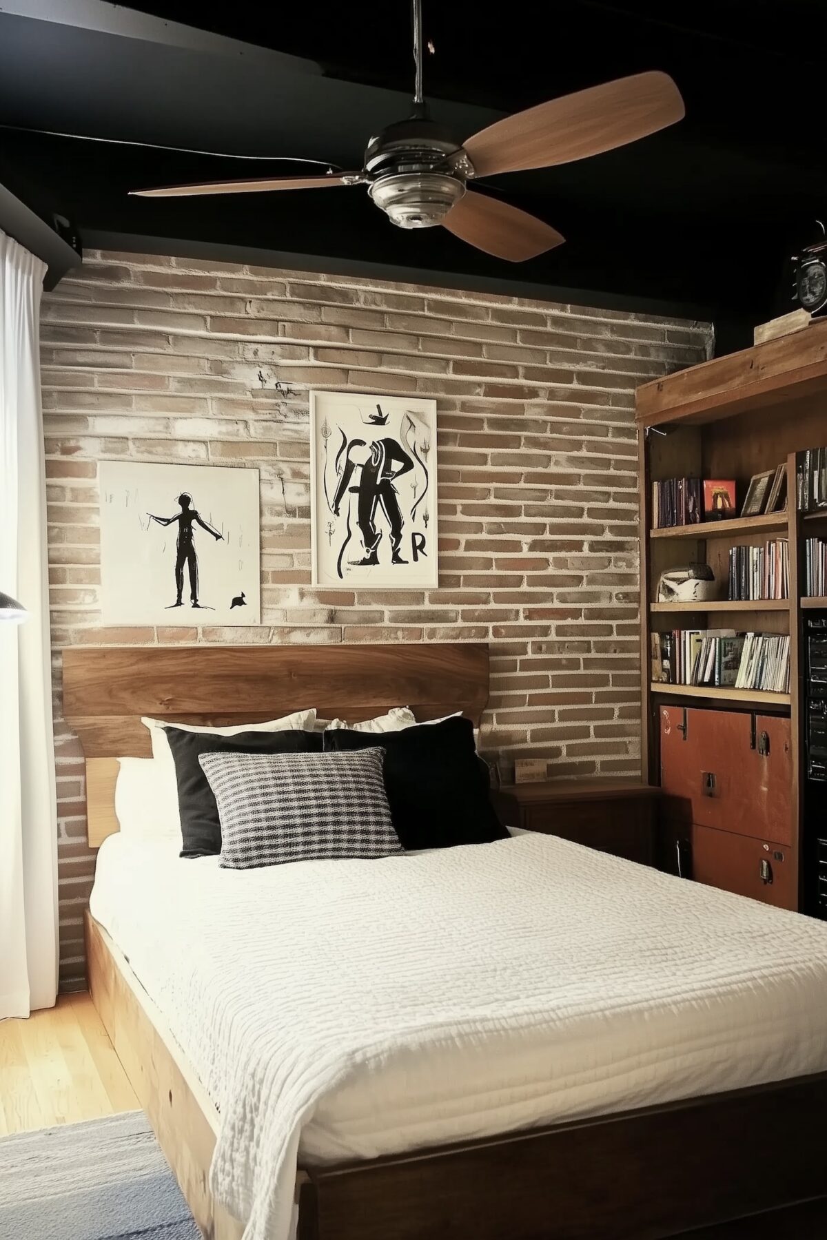 chambre ado garçon style loft mur briques