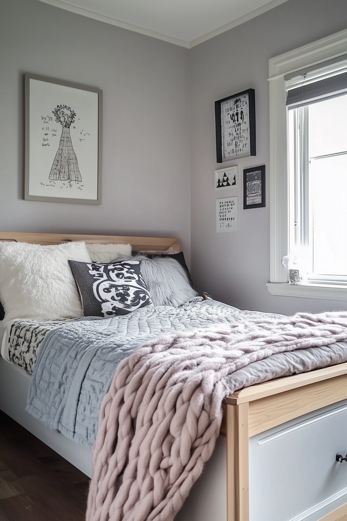 idée décoration chambre adolescent fille gris rose