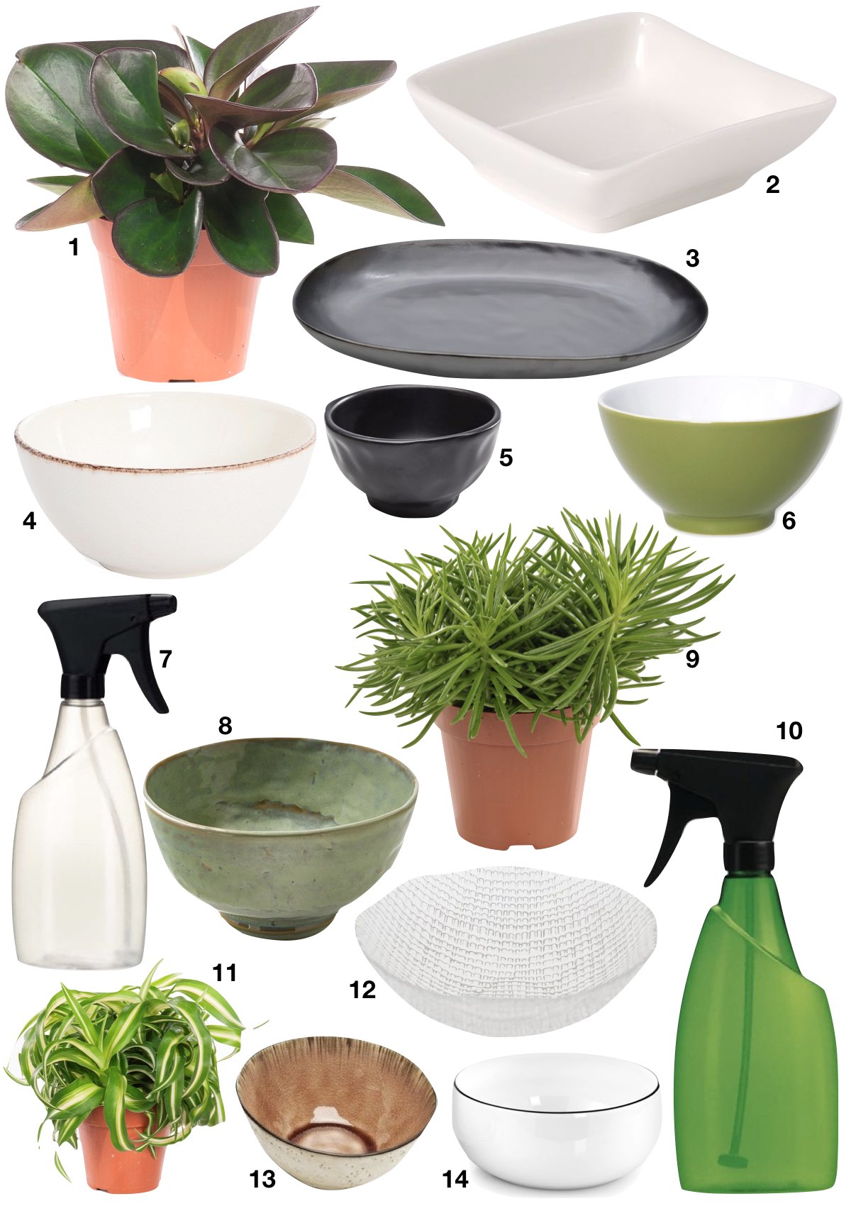 shopping liste décoration plantes accessoires bols vaporisateurs assiettes plats déco originale