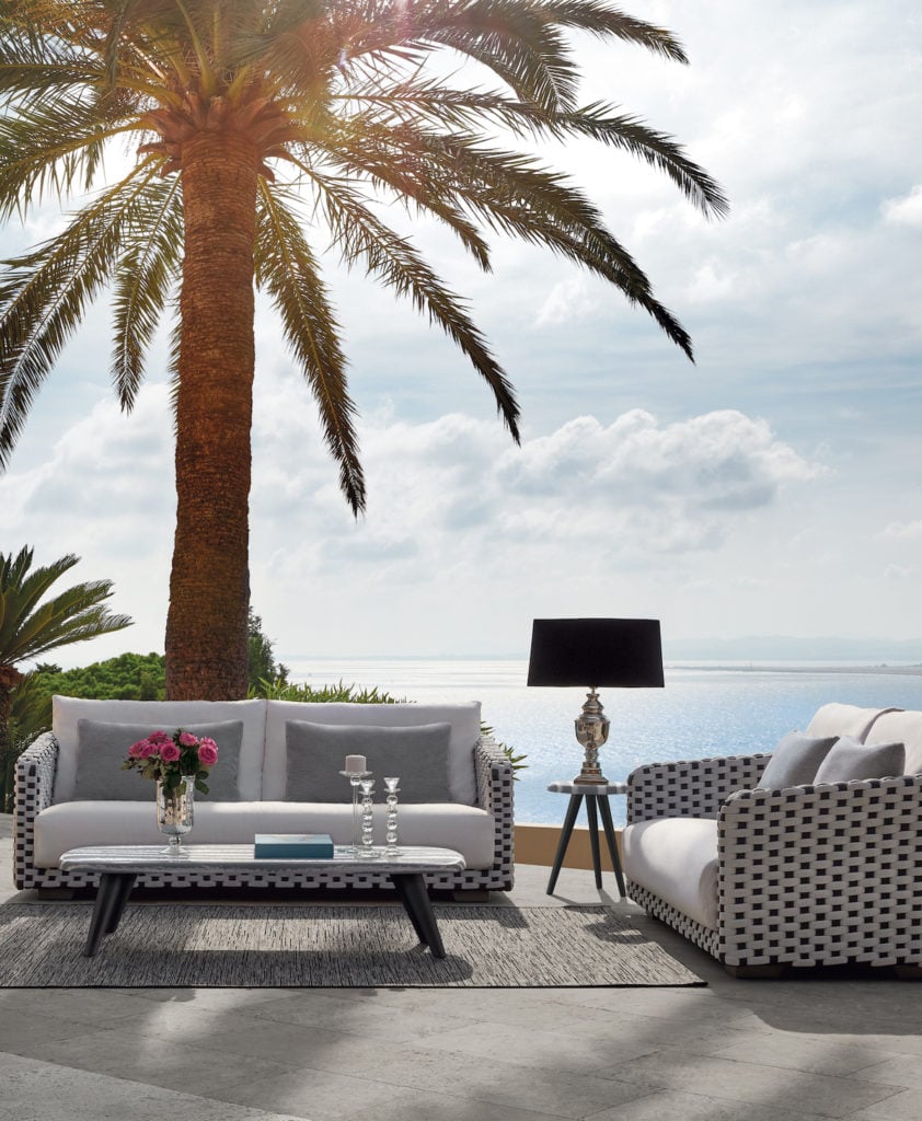 salon extérieur palmier vue sur mer plage été meuble outdoor