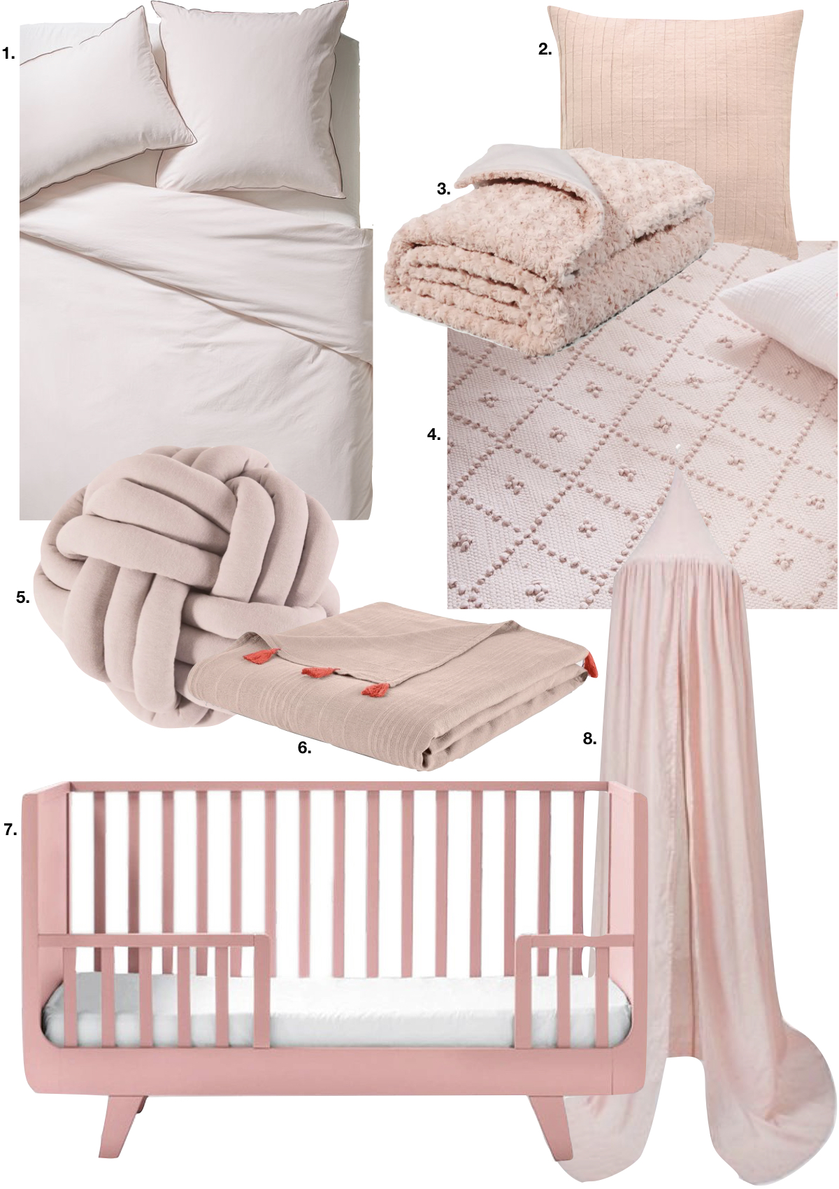 rose blush chambre lit bébé voile plaid coussin couleurs douces - blog déco - clem around the corner