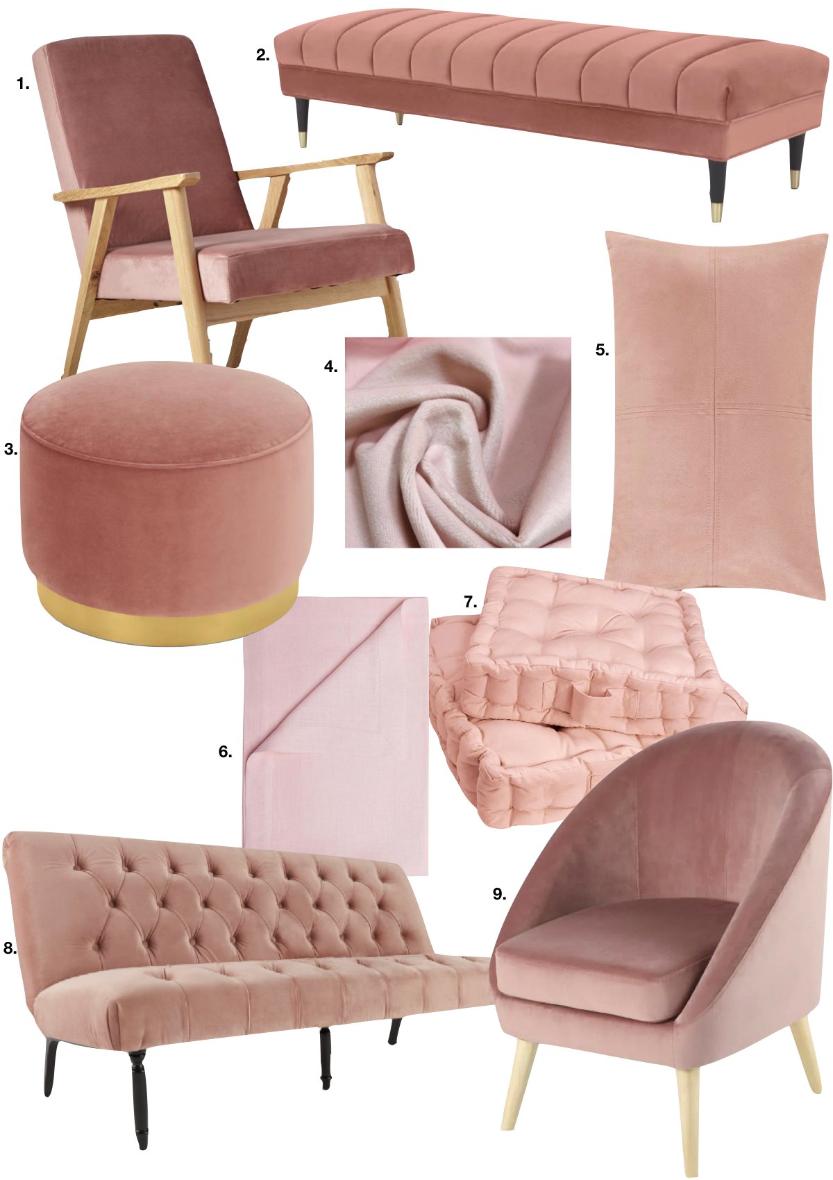 rose blush salon intérieur sobre et élégant style vintage scandi - blog déco - clem around the corner