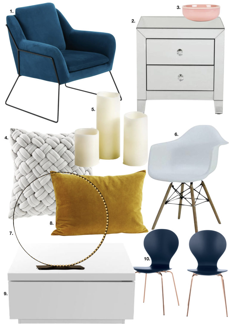 décoration bleue chic coussin velours tressé lampe cercle led table basse - blog déco - clem around the corner