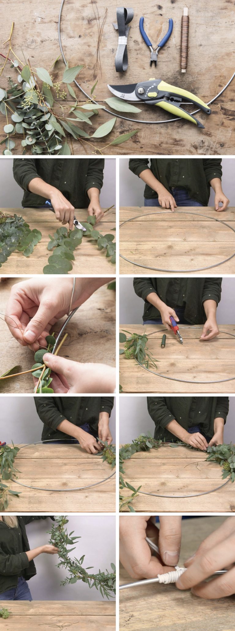 couronne de noël eucalyptus étapes diy tutoriel étapes confection création