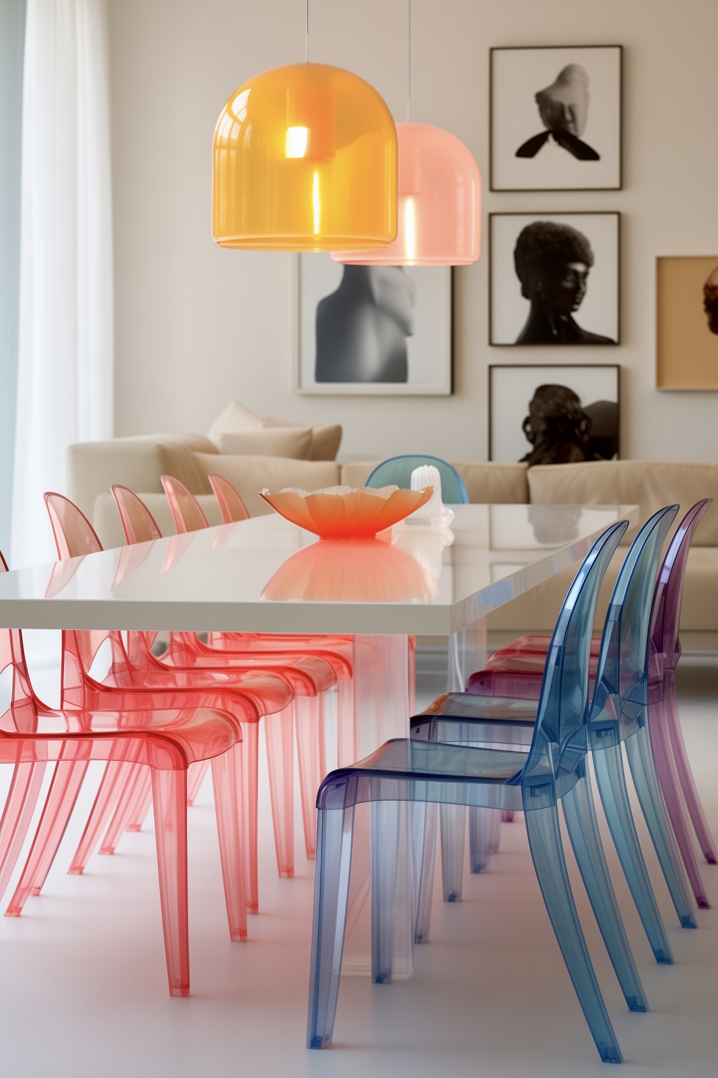 assortir chaises multicolores transparentes dépareillées