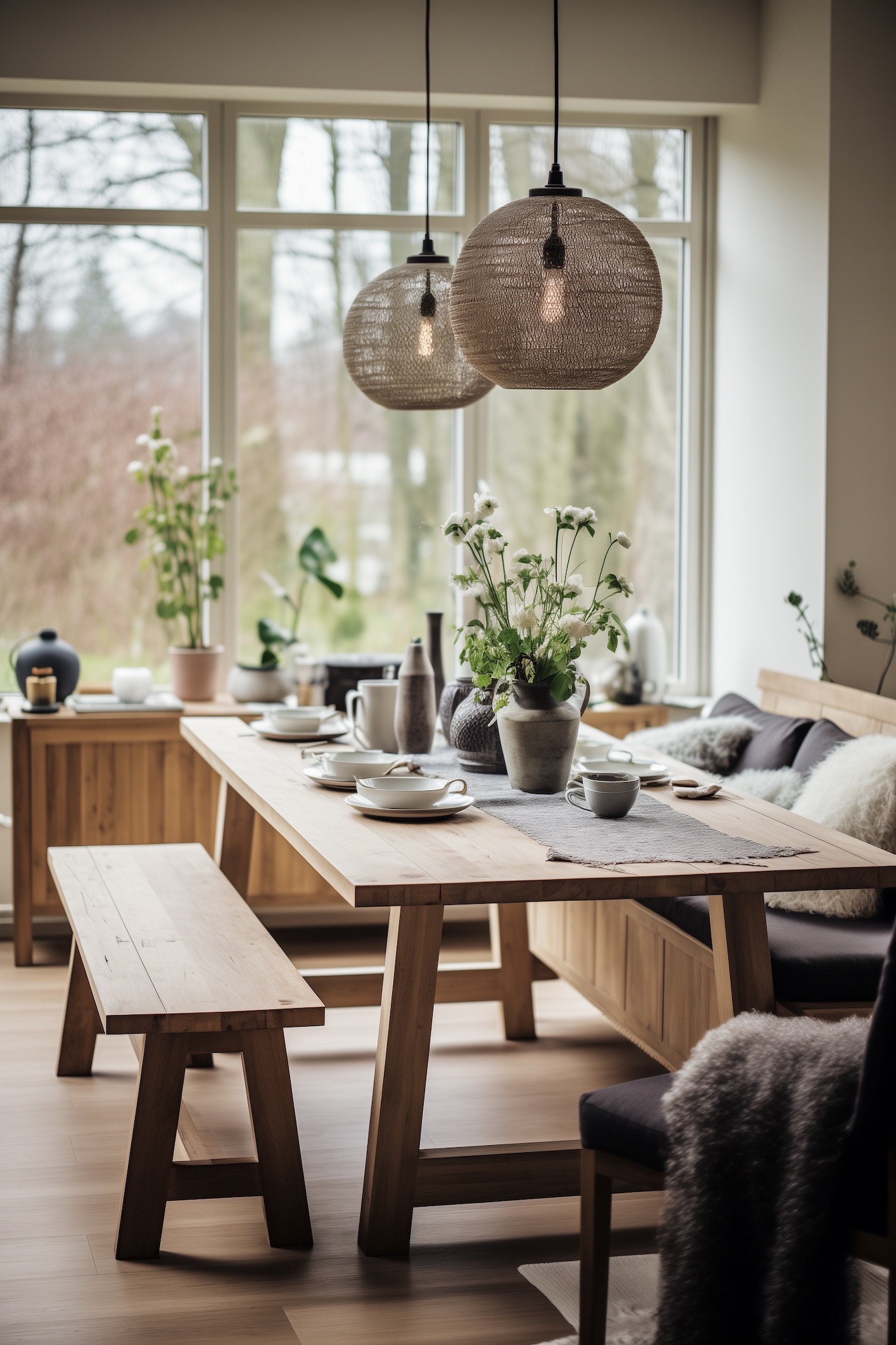 banc autour table repas dossier bois décoration scandinave