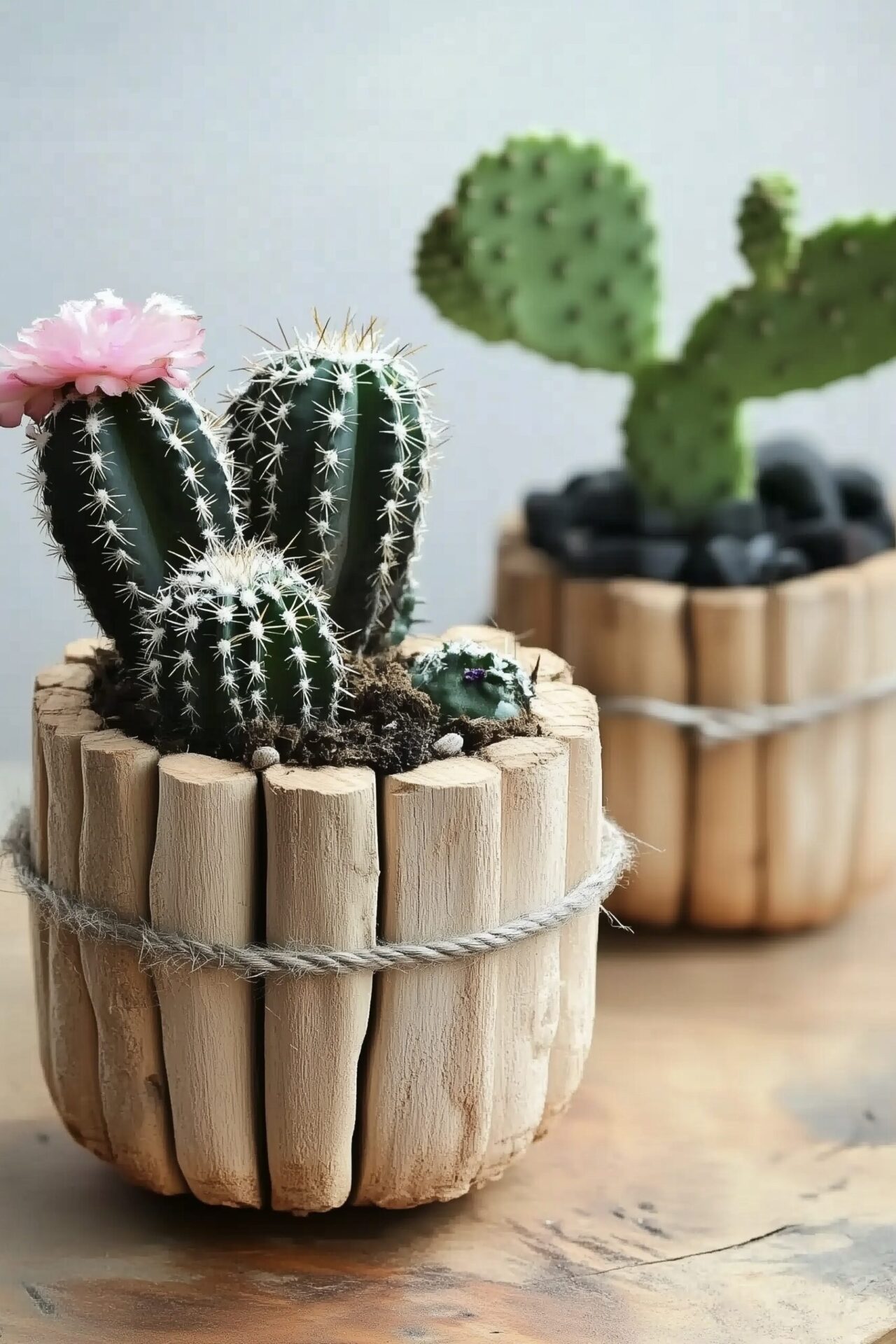 idée déco bois flotté pinces linge pot cactus