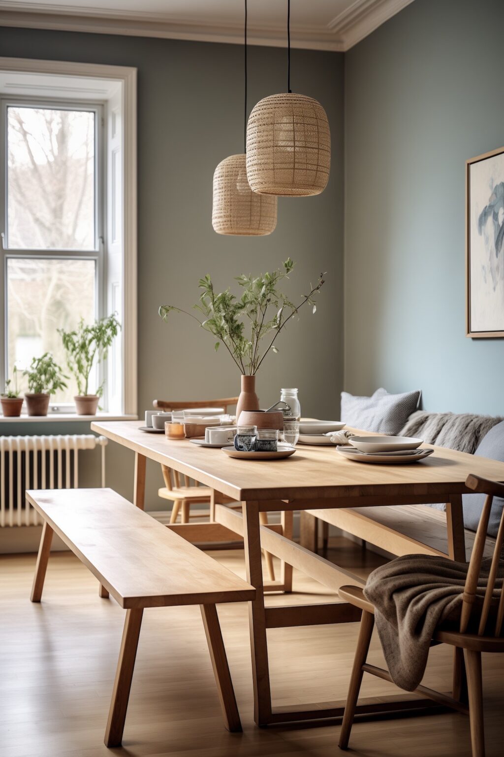 mélange chaise banc bois hygge salle manger