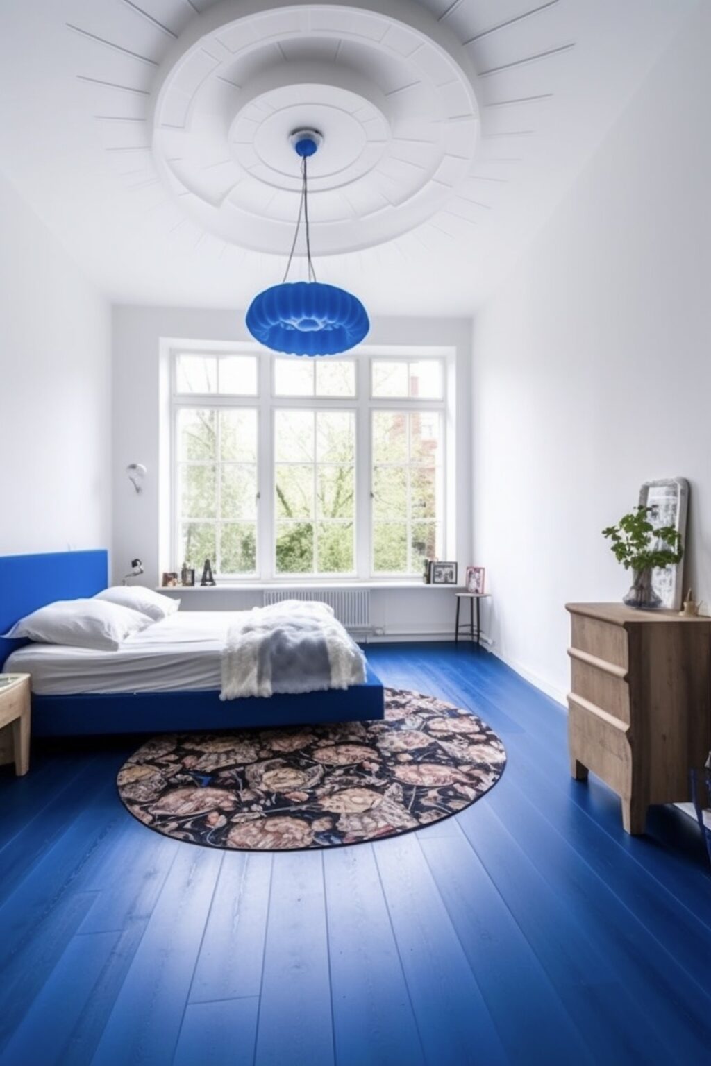 peindre parquet chambre bleu klein blanc