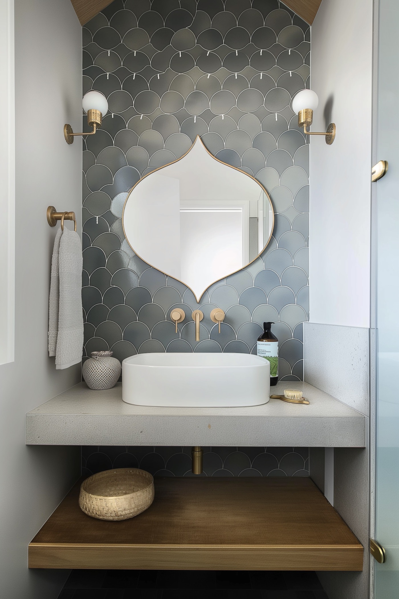 salle de bain grise inspiration art déco or