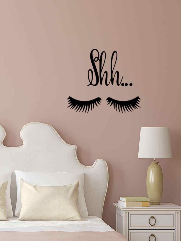 déco oeil autocollant noir mur rose chambre style vintage