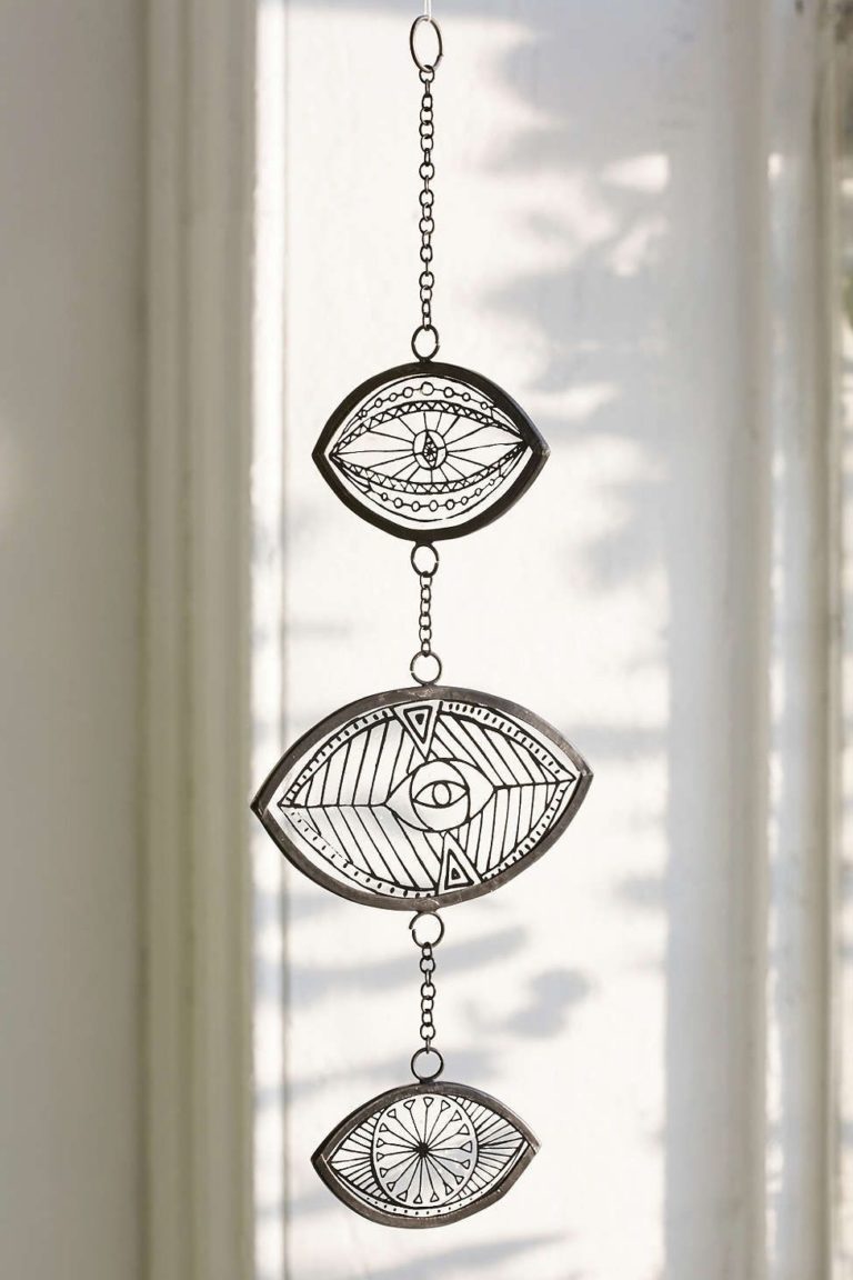 clemaroundthecorner suspension mobile verre métal noir déco oeil salon style bohème ethnique