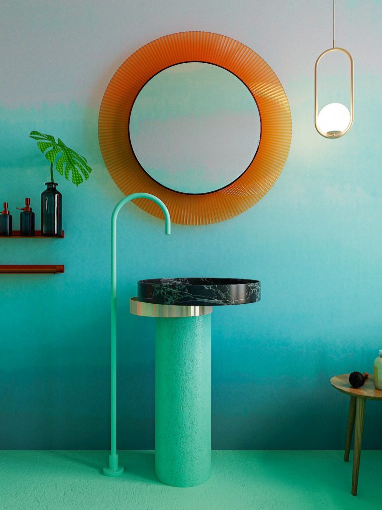 salle de bain turquoise bleu rose décoration originale appartement manhattan