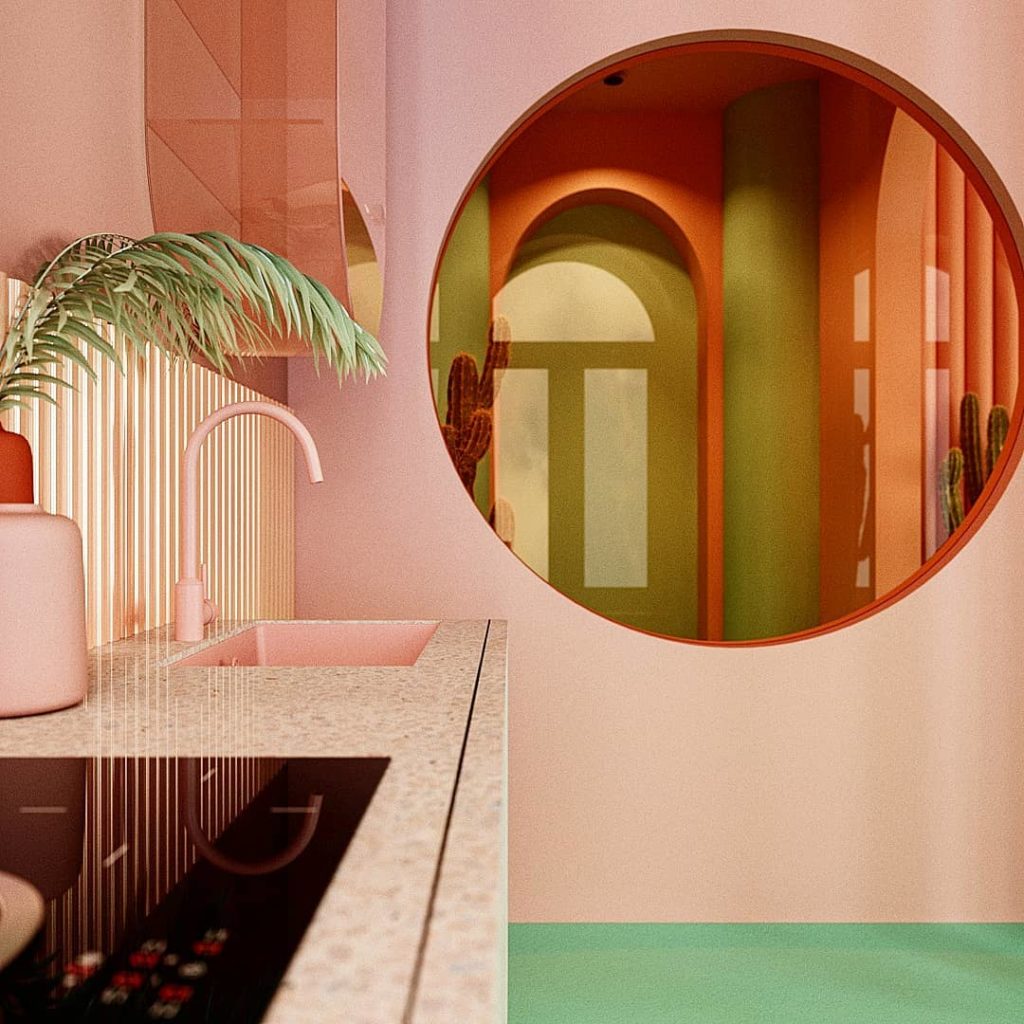 cuisine originale meuble marbre terrazzo tendance blush