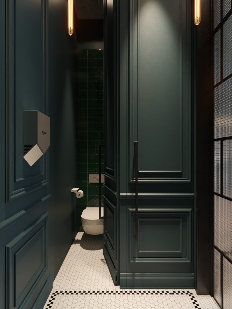 blog déco vert foncé salle de bain bois carrelage