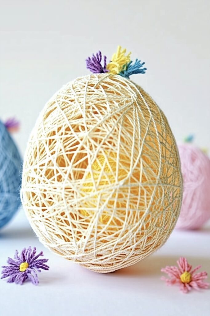 Pâques diy oeuf géant ficelle collée