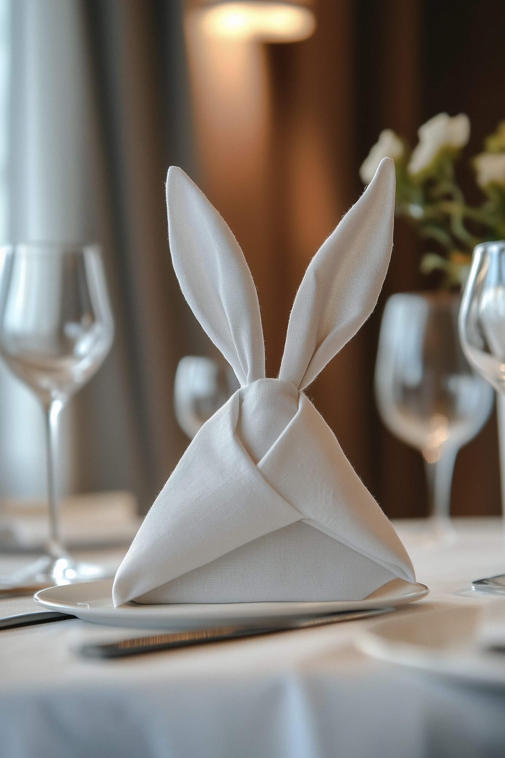 serviette de table pliage lapin blanc