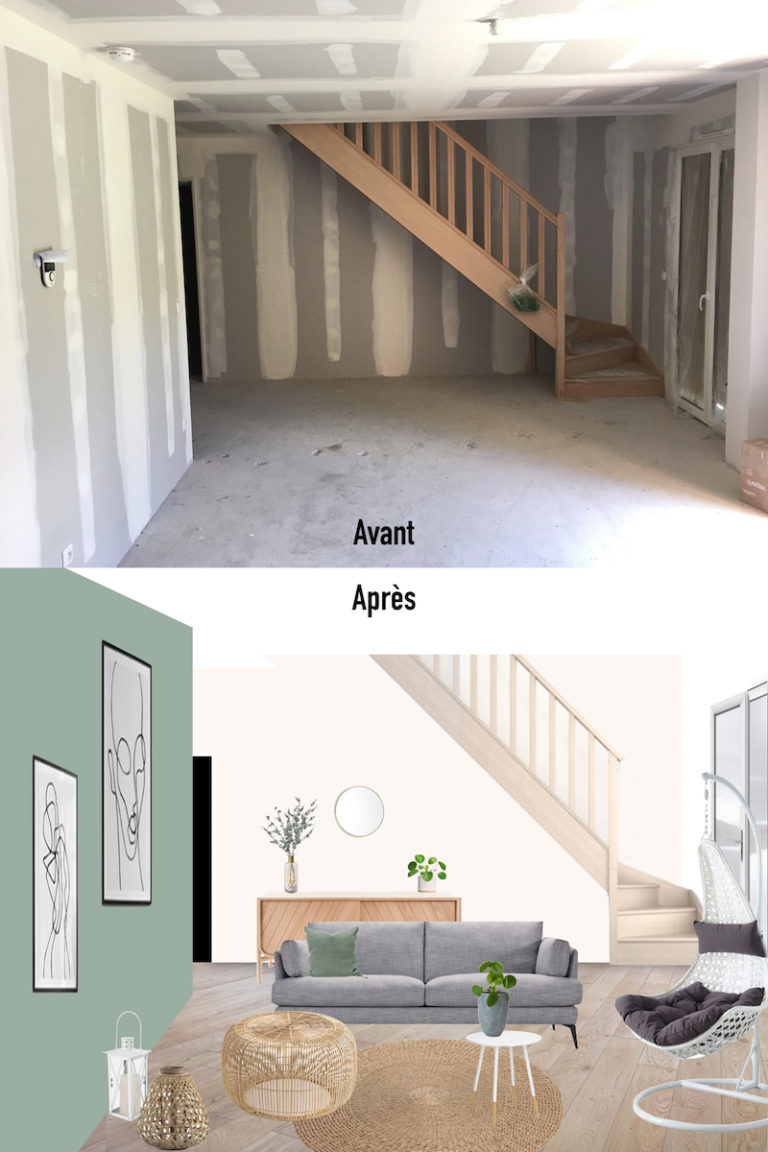 avant après planche maison pierre 3D salon design tendance - blog déco - clemaroundthecorner