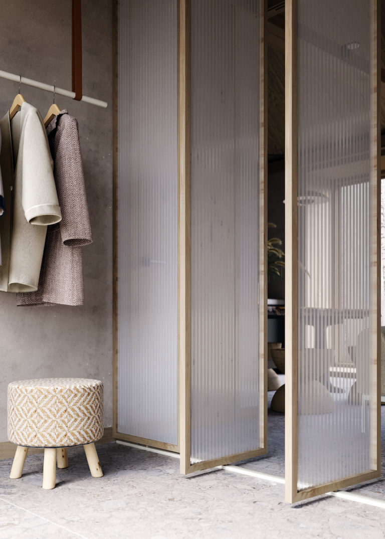 hall d entrée maison dressing cloisons en PVC transparentes pivotantes déco décoration intérieure