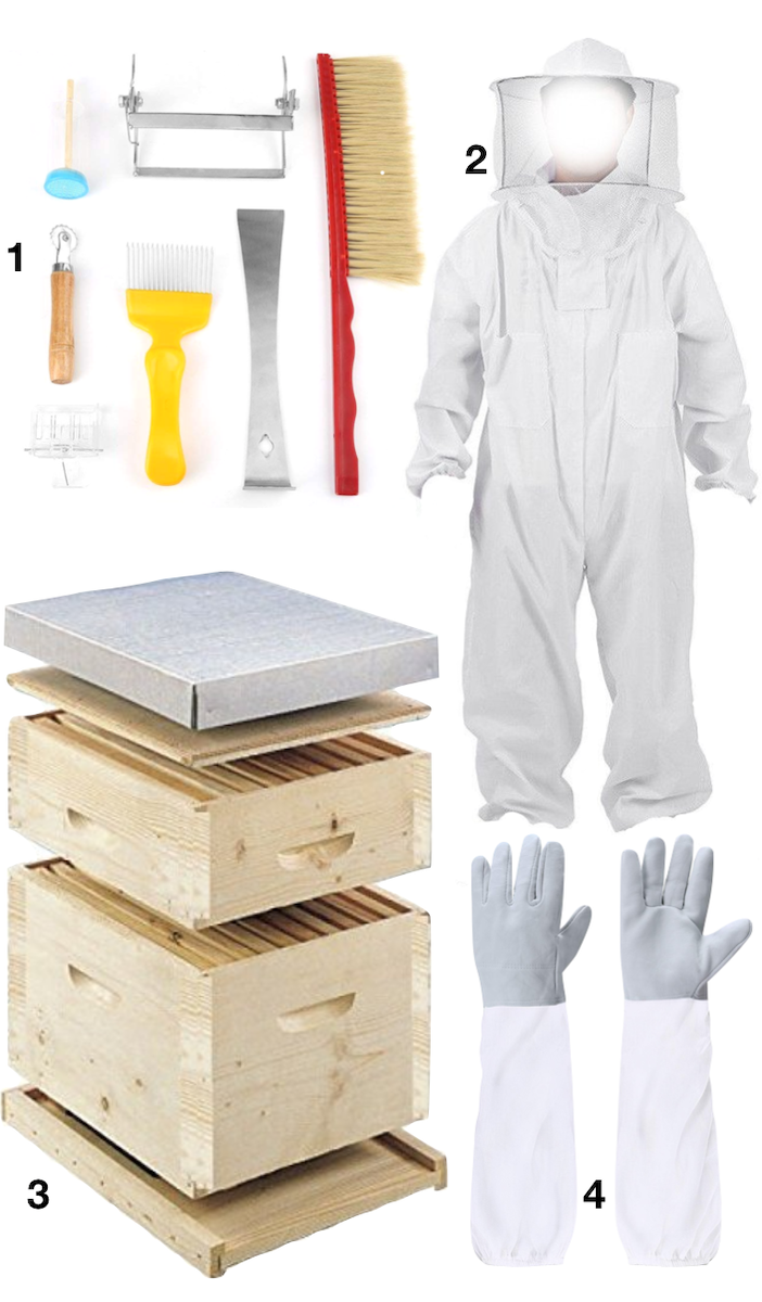 shopping liste pour apiculture apiculteur ruche gant blouse de protection outils