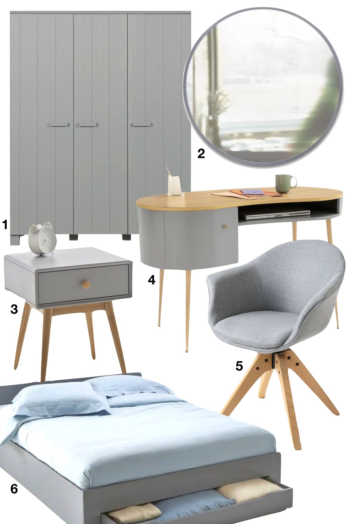 chambre grise armoire couleur béton bureau scandinave fauteuil lit miroir - blog déco - clemaroundthecorner
