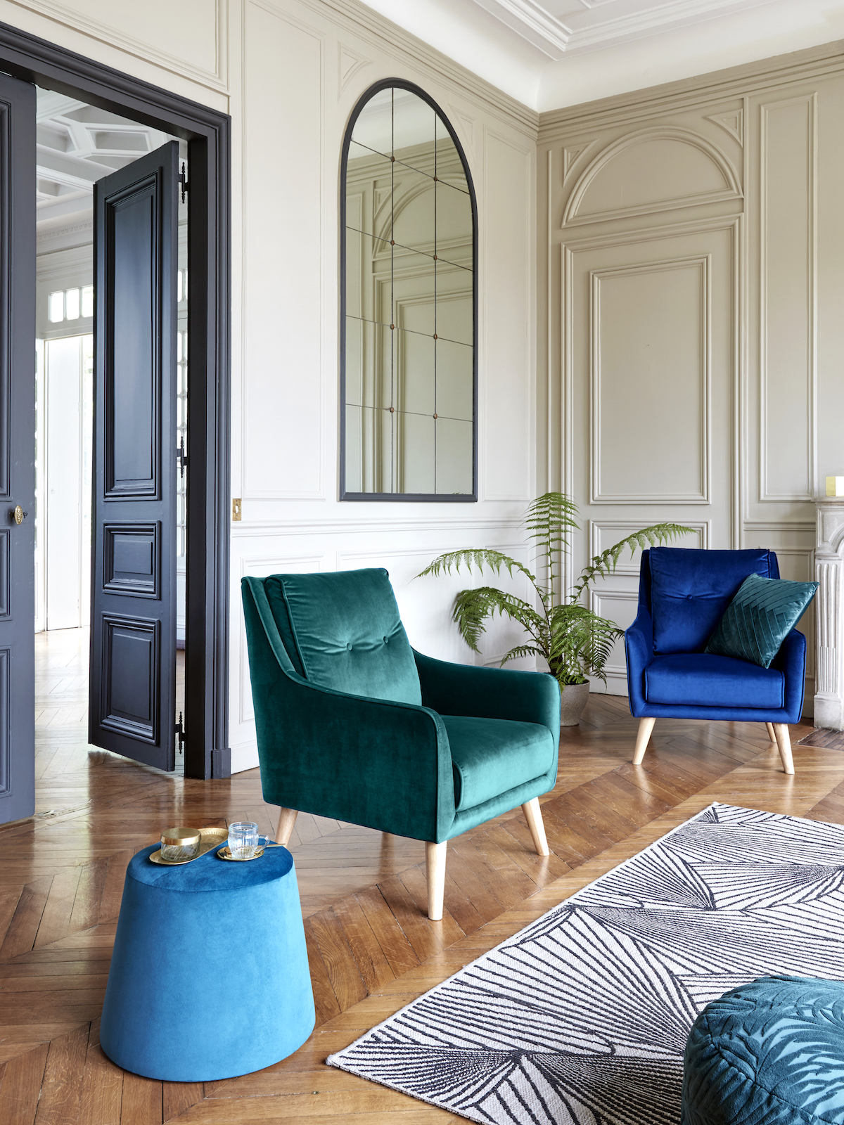 fauteuil pouf vert émeraude bleu canard nouvelle collection but appartement paris