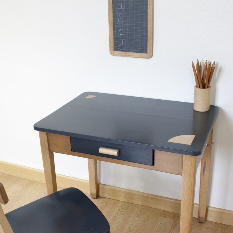 meuble ancien vintage bois gris pot à crayons ardoise