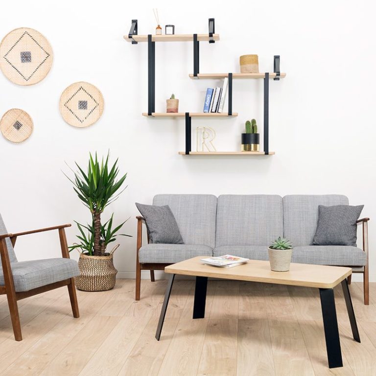 étagère Ripaton murale design salon déco retro vintage canapé scandinave 50s bois tissu gris