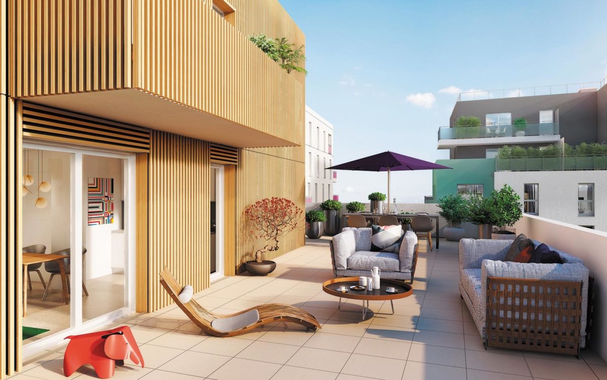 immobilier neuf terrasse paris appartement loft romainville tabouret vitra éléphant rouge