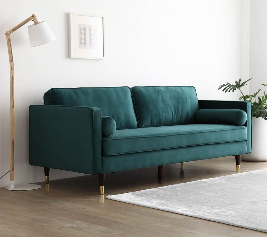 canapé velours vert foret foncé design pas cher aménager son coin tv