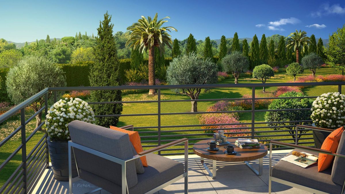 terrasse fauteuil design bois métal extérieur outdoor jardin type méditerranéen palmier olivier pin