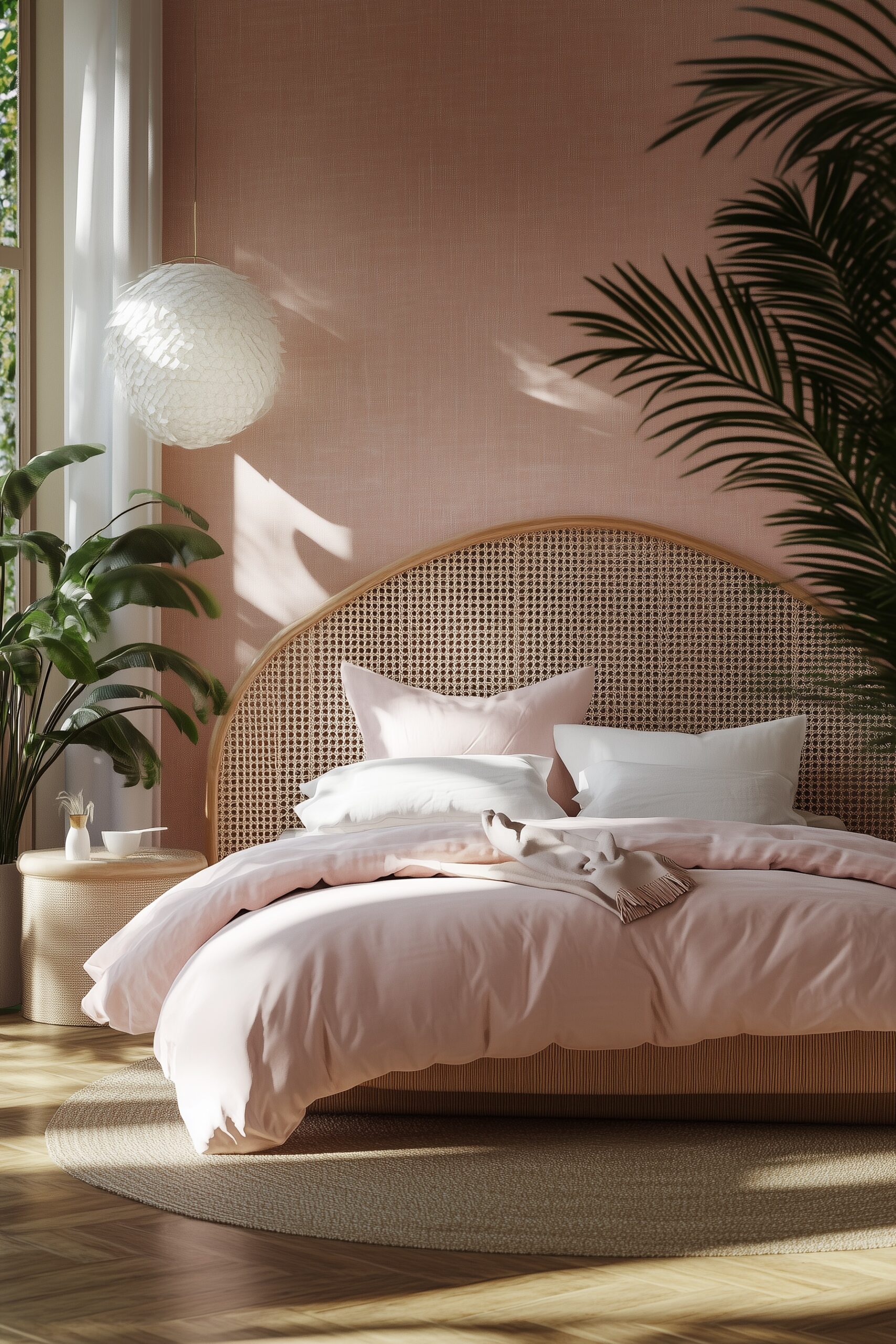 chambre rose tête de lit rotin cannage - blog déco