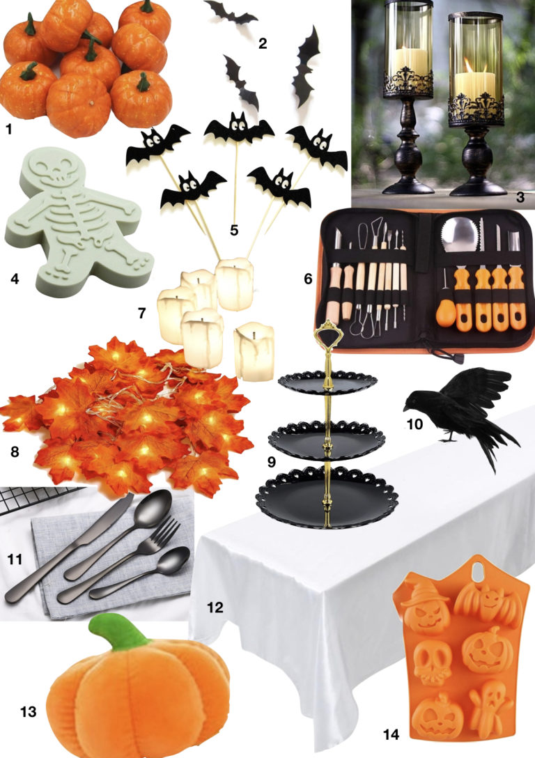 shopping liste wish nappe emporte pièce chandelier citrouille couvert corbeau guirlande lumineuse feuille - blog déco - clematc